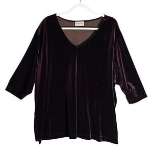 Baranda Woman Vintage Sz 2X Dark Purple Velvet Half Sleeve Top Whimsygoth Witchy